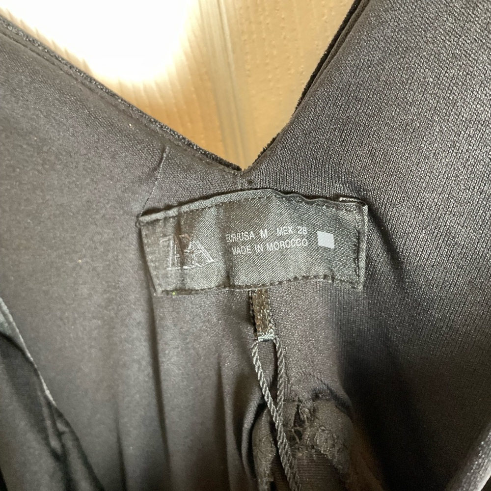 ZARA Black Velvet & Satin Lace Inset Midi Slip Dress - Size M - Picture 6 of 14